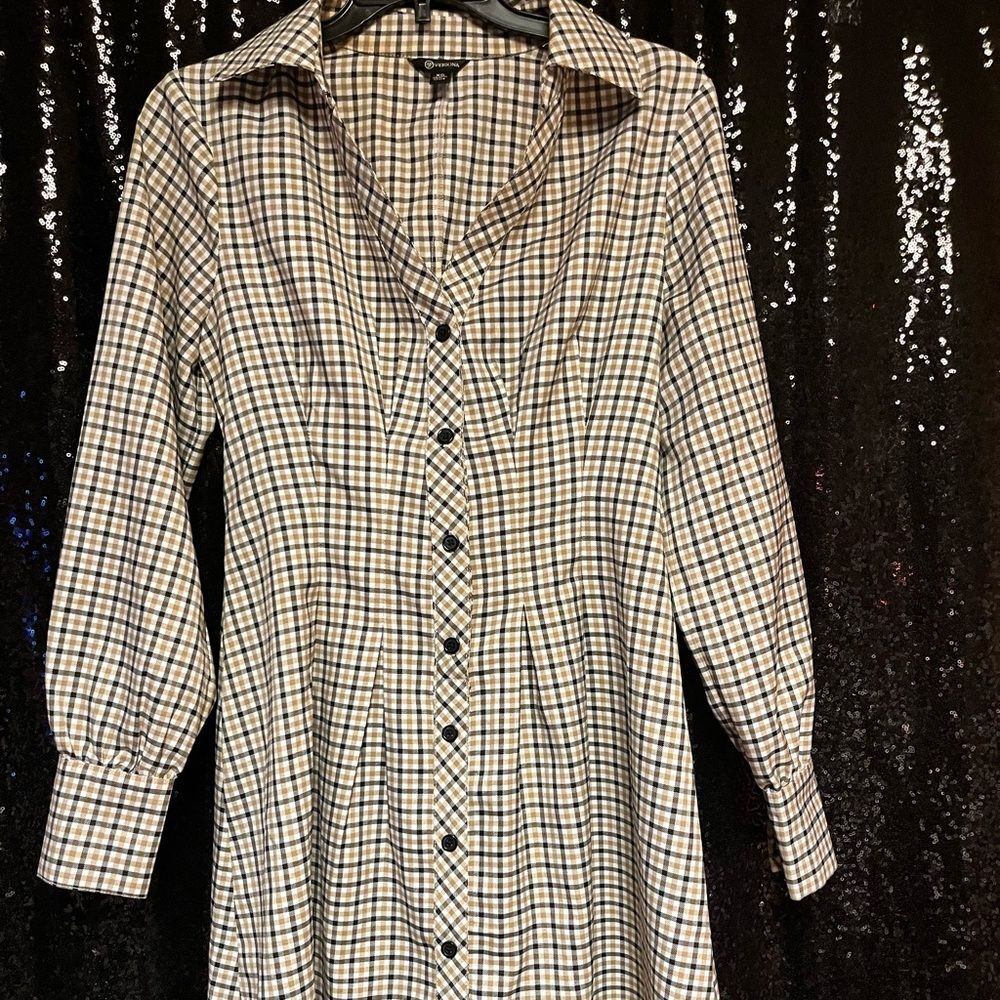 Versona Blue and White Plaid Long Sleeve Dress